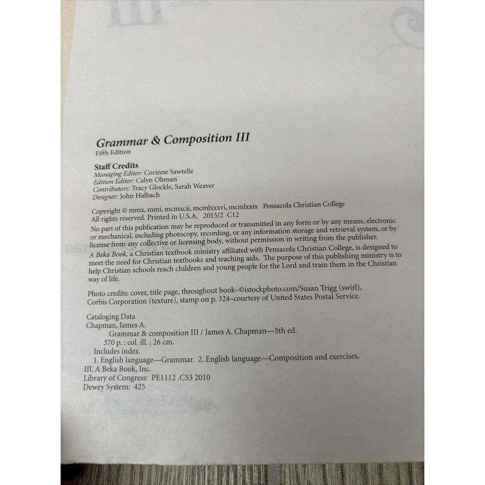 Abeka Grammar & Composition III TEACHER‎ KEY WorkText QUIZ TEST KEY